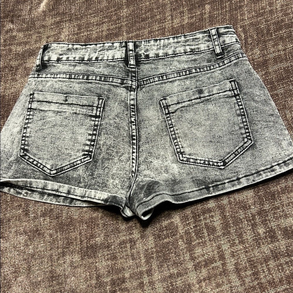 Women's Gray Denim Shorts with Pink Accents - Picture 2 of 7